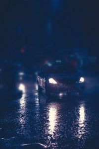 Превью обои такси, автомобиль, ночь, дождь, фары, улица