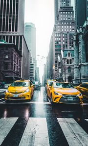 Превью обои такси, небоскребы, город, движение