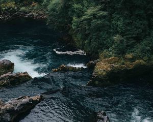 Превью обои течение, скалы, вода, деревья