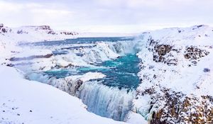 Превью обои течение, снег, лед, вода, зима