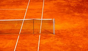 Превью обои теннис, сетка, корт, оранжевый