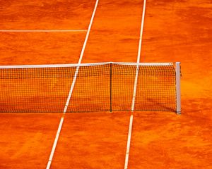 Превью обои теннис, сетка, корт, оранжевый