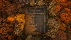 Превью обои теннис, теннисный корт, осень, вид сверху