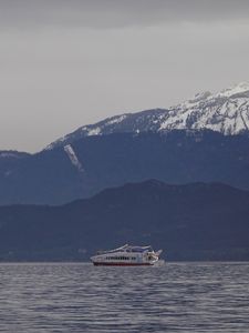 Превью обои теплоход, море, горы, природа