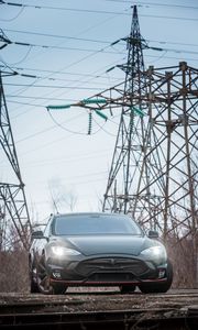 Превью обои tesla model s, tesla, фары, вид спереди