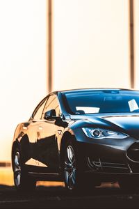 Превью обои tesla model s, tesla, машина, электрокар, черный