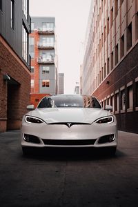 Превью обои tesla model s, tesla, машина, электрокар, белый, вид спереди