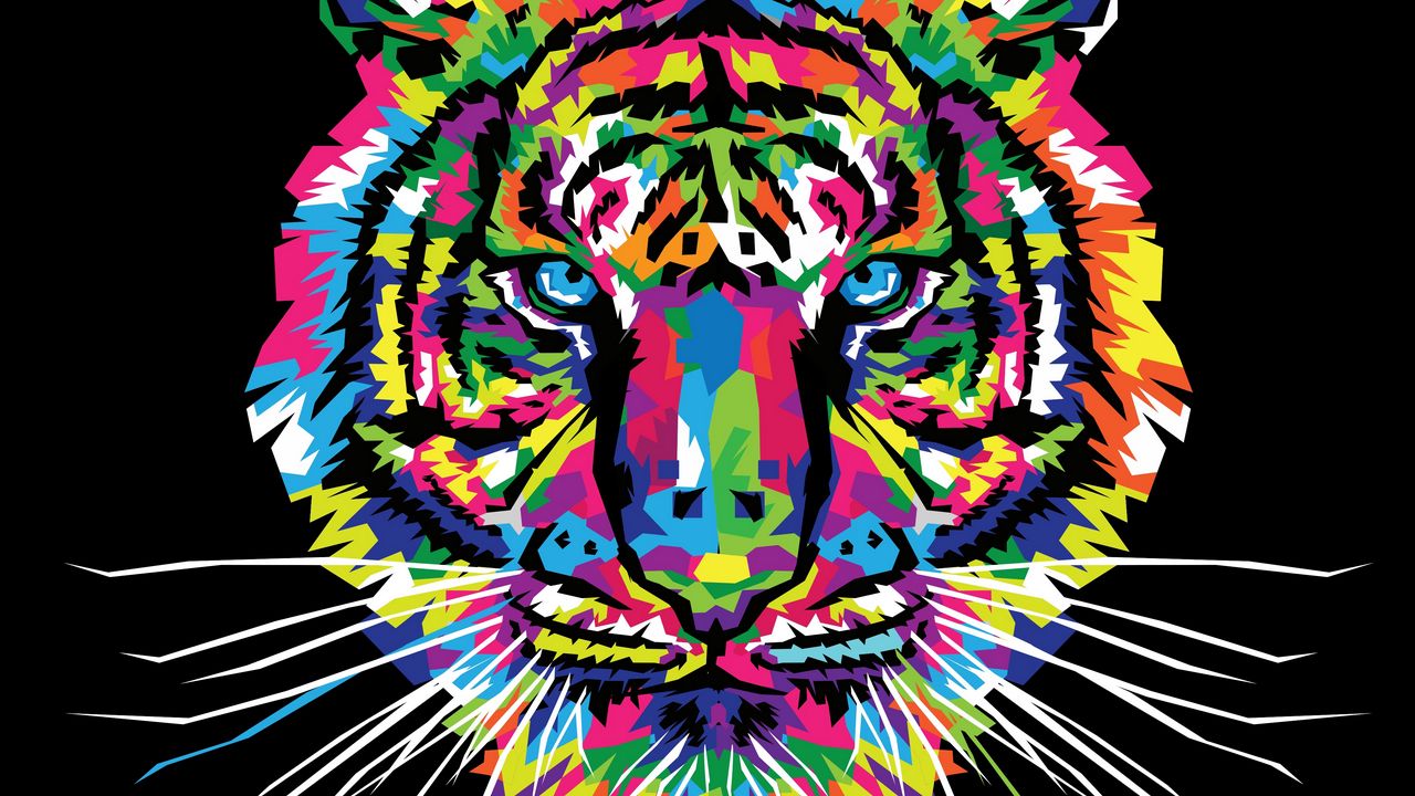 Обои тигр, арт, разноцветный, орнамент, вектор
