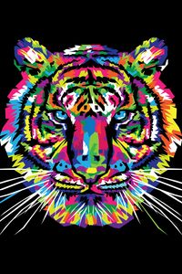 Превью обои тигр, арт, разноцветный, орнамент, вектор