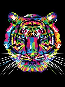 Превью обои тигр, арт, разноцветный, орнамент, вектор