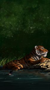 Превью обои тигр, большая кошка, профиль, хищник, арт