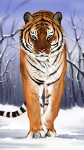 Превью обои тигр, хищник, большая кошка, снег, арт