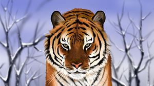 Превью обои тигр, хищник, большая кошка, снег, арт
