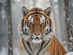 Превью обои тигр, хищник, снег, зима, дикая природа