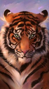 Превью обои тигр, морда, арт, хищник, полосатый
