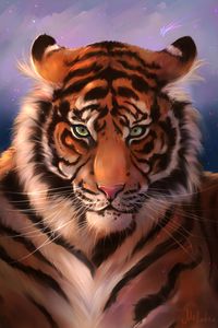 Превью обои тигр, морда, арт, хищник, полосатый