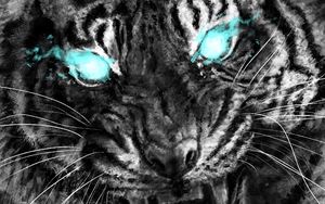 Превью обои тигр, оскал, арт, глаза, злость, хищник