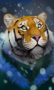 Превью обои тигр, снег, арт, взгляд, хищник