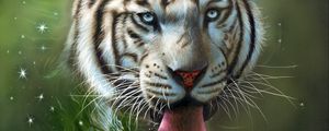 Превью обои тигр, высунутый язык, арт, вода