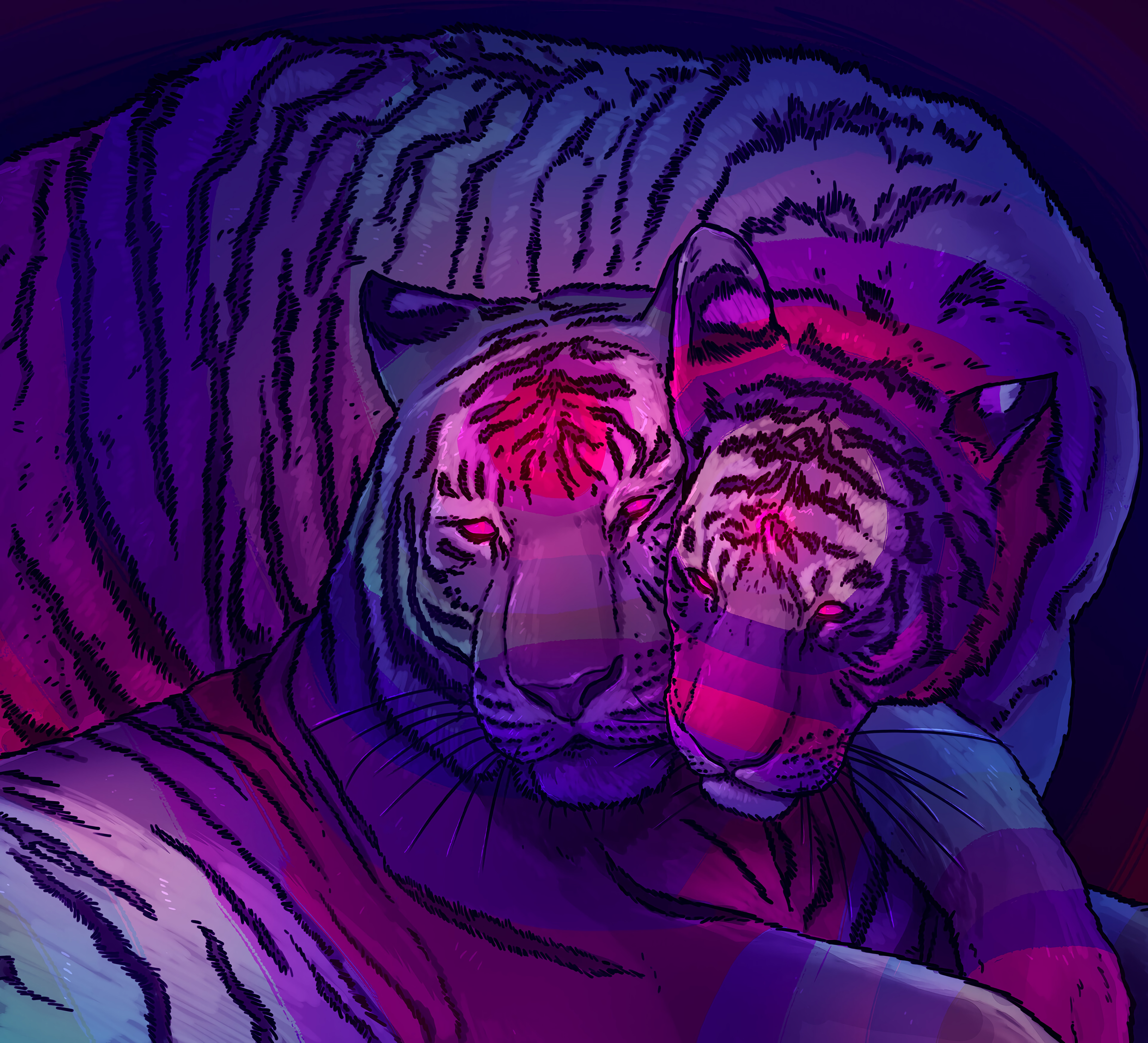 Фиолетовые обои тигр