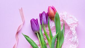 Превью обои тюльпаны, цветы, букет, фиолетовый, розовый
