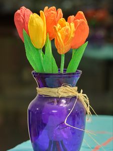 Превью обои тюльпаны, цветы, букет, ваза, разноцветный