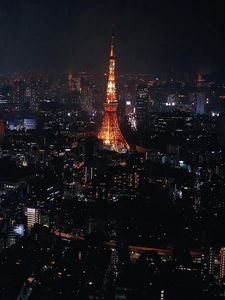 Превью обои токио, япония, город, ночь, огни