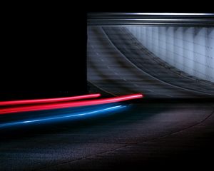 Превью обои тоннель, дорога, длинная выдержка, линии, темный