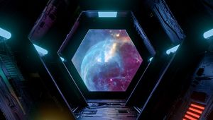 Превью обои тоннель, коридор, космический корабль, космос, темный