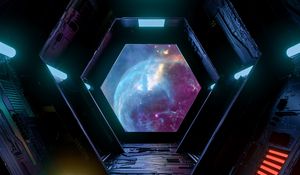 Превью обои тоннель, коридор, космический корабль, космос, темный