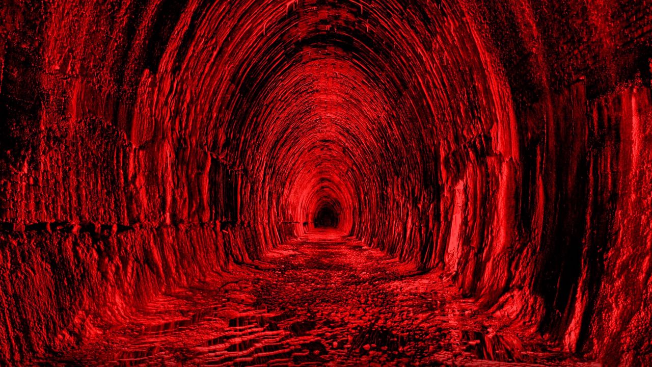 Обои тоннель, красный, черный, свет