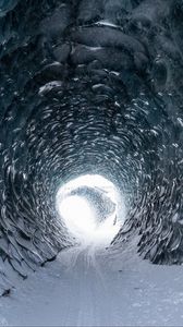 Превью обои тоннель, лед, снег, свет, природа