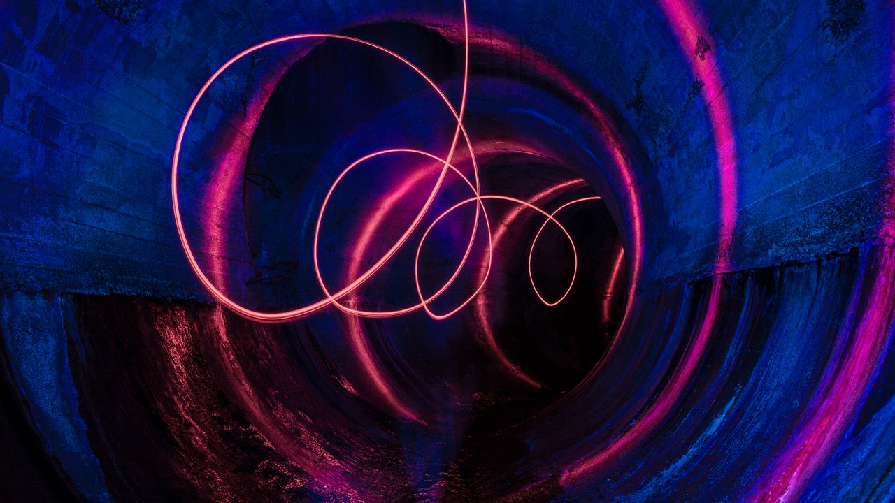 Обои тоннель, линии, неон, свечение, абстракция