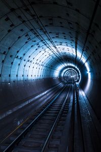 Превью обои тоннель, метро, подземный, рельсы, подсветка