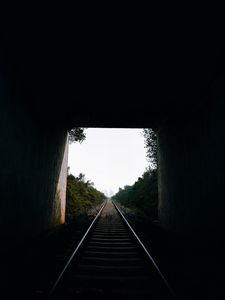 Превью обои тоннель, рельсы, дорога, вид, темный