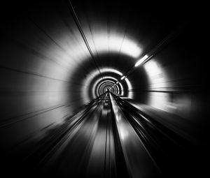 Превью обои тоннель, скорость, полосы, черно-белый, черный