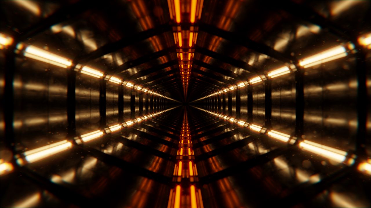 Обои тоннель, свет, лампы, перспектива, глубина