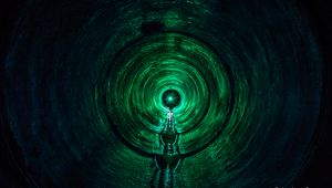 Превью обои тоннель, свет, зеленый, темный