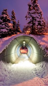Превью обои тоннель, труба, зима, снег, свет