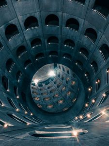 Превью обои тоннель, здание, подсветка, блики, отражение