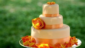 Превью обои торт, сладкое, свадебный, украшение, ярусы, цветы