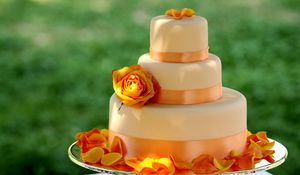 Превью обои торт, сладкое, свадебный, украшение, ярусы, цветы