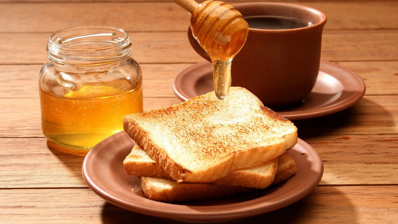 Обои тосты, хлеб, мед, чай