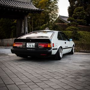 Превью обои toyota ae86, toyota, автомобиль, белый, вид сзади