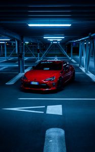 Превью обои toyota, автомобиль, спорткар, парковка, красный