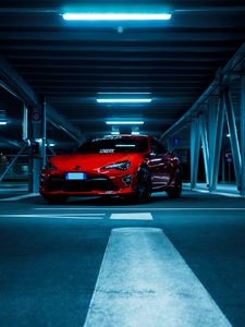 Превью обои toyota, автомобиль, спорткар, вид спереди, красный