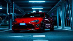 Превью обои toyota, автомобиль, спорткар, вид спереди, красный