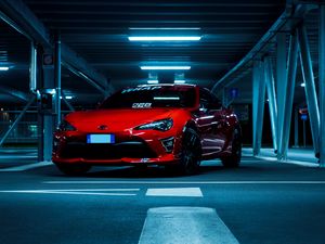 Превью обои toyota, автомобиль, спорткар, вид спереди, красный