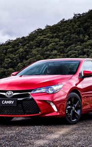 Превью обои toyota, camry, atara, красный, вид спереди