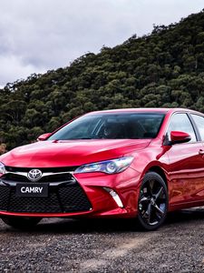 Превью обои toyota, camry, atara, красный, вид спереди